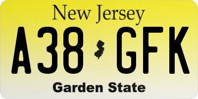 NJ license plate A38GFK