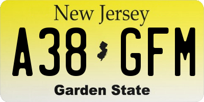 NJ license plate A38GFM