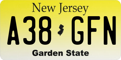 NJ license plate A38GFN