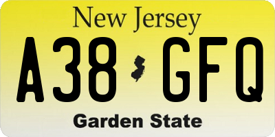 NJ license plate A38GFQ