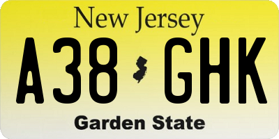 NJ license plate A38GHK