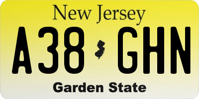NJ license plate A38GHN
