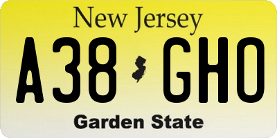 NJ license plate A38GHO