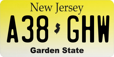 NJ license plate A38GHW