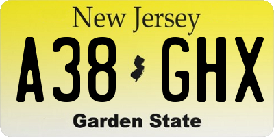 NJ license plate A38GHX