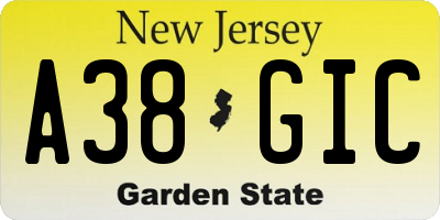 NJ license plate A38GIC