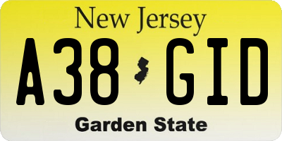 NJ license plate A38GID
