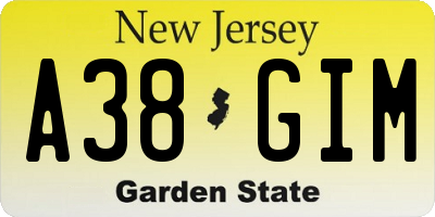 NJ license plate A38GIM