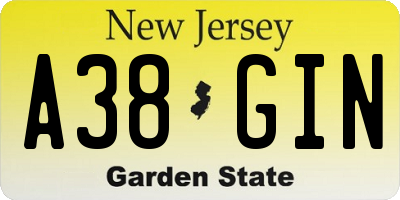 NJ license plate A38GIN