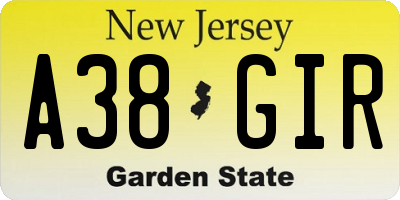 NJ license plate A38GIR