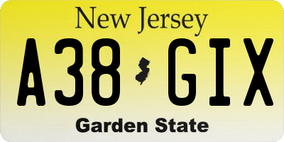 NJ license plate A38GIX
