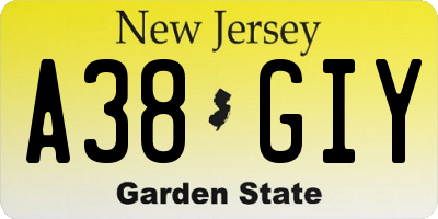 NJ license plate A38GIY