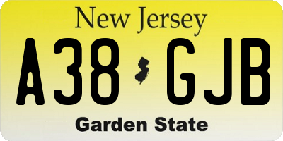 NJ license plate A38GJB
