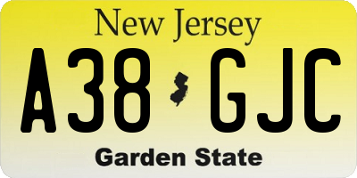 NJ license plate A38GJC