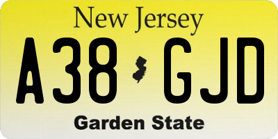 NJ license plate A38GJD