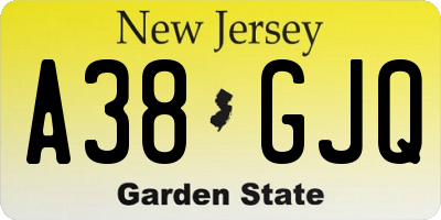 NJ license plate A38GJQ