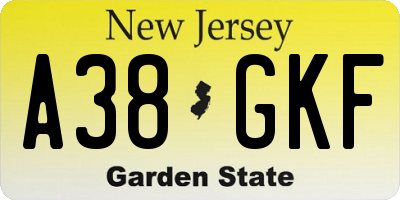 NJ license plate A38GKF