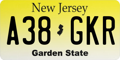 NJ license plate A38GKR