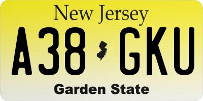 NJ license plate A38GKU