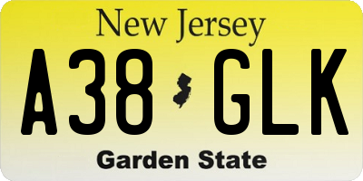 NJ license plate A38GLK