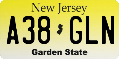 NJ license plate A38GLN