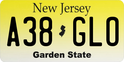 NJ license plate A38GLO