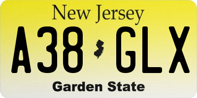 NJ license plate A38GLX