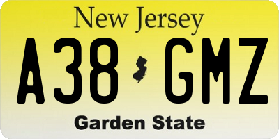 NJ license plate A38GMZ
