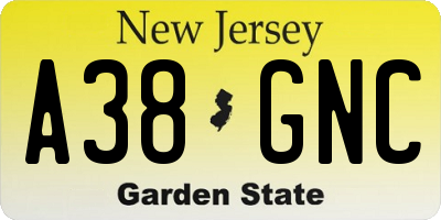 NJ license plate A38GNC