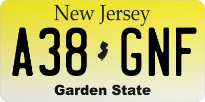 NJ license plate A38GNF
