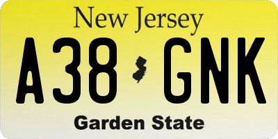 NJ license plate A38GNK