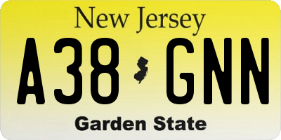 NJ license plate A38GNN