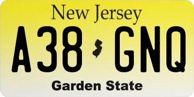 NJ license plate A38GNQ