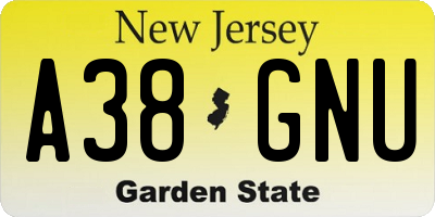 NJ license plate A38GNU