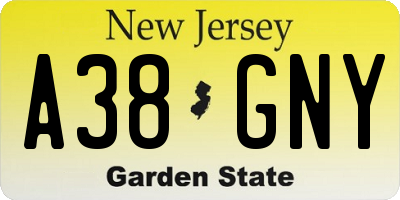 NJ license plate A38GNY