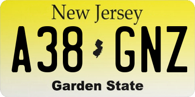 NJ license plate A38GNZ