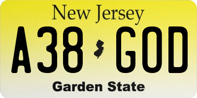 NJ license plate A38GOD