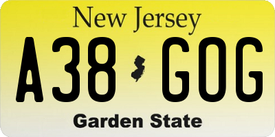 NJ license plate A38GOG