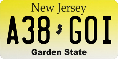 NJ license plate A38GOI