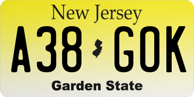 NJ license plate A38GOK