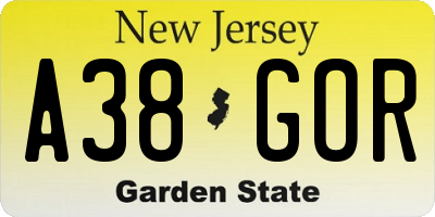 NJ license plate A38GOR