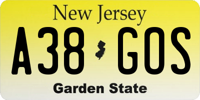 NJ license plate A38GOS