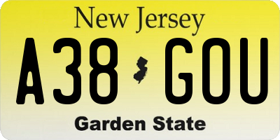 NJ license plate A38GOU