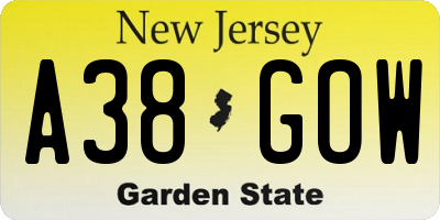 NJ license plate A38GOW