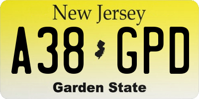 NJ license plate A38GPD