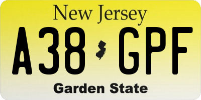 NJ license plate A38GPF