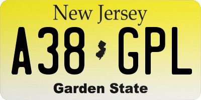 NJ license plate A38GPL