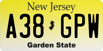 NJ license plate A38GPW