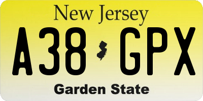NJ license plate A38GPX