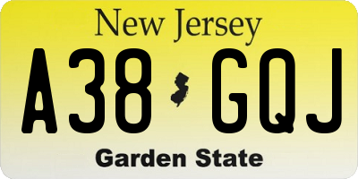 NJ license plate A38GQJ